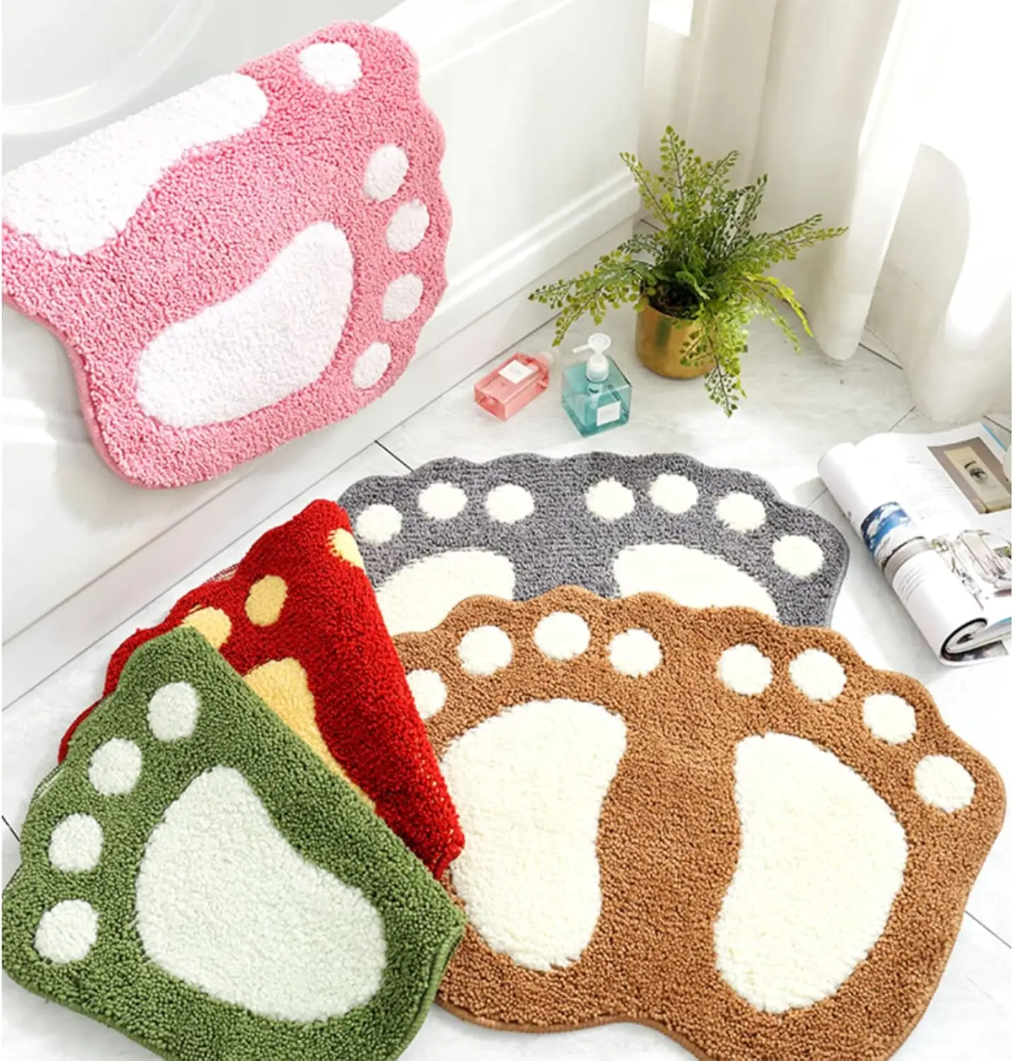 40x60cm Bathroom Rugs Mats Super Absorbent Non-Slip Bath Rugs Cute Foot Shaped Memory Foam Area Carpet Foot Print Bath Mats