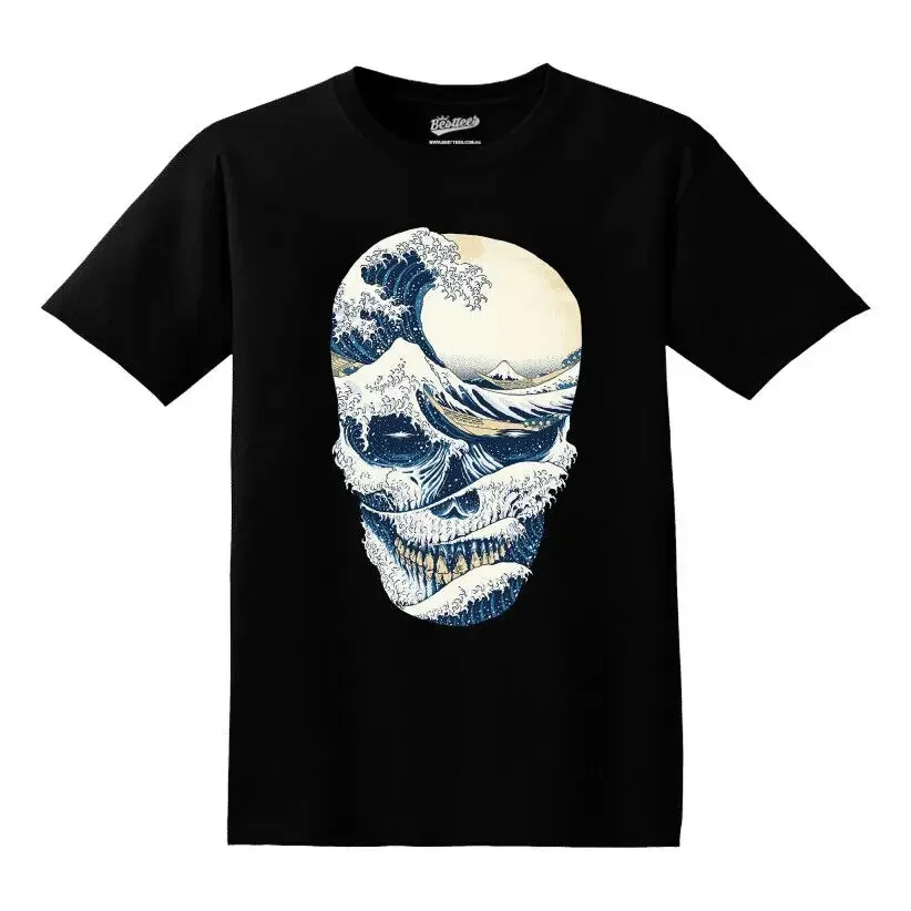 NEW UNISEX  Adults HALLOWEEN Japanese Wave Skull Face Ocean Graphic T-Shirt