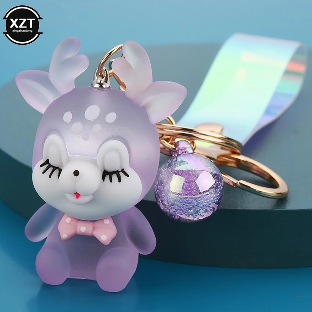 Creative Cute Sika Deer Flashlight Keychain Women Animal Elk Key Chain Lanyard Led Car Key Ring Holder Bag Charms Pendant Gift