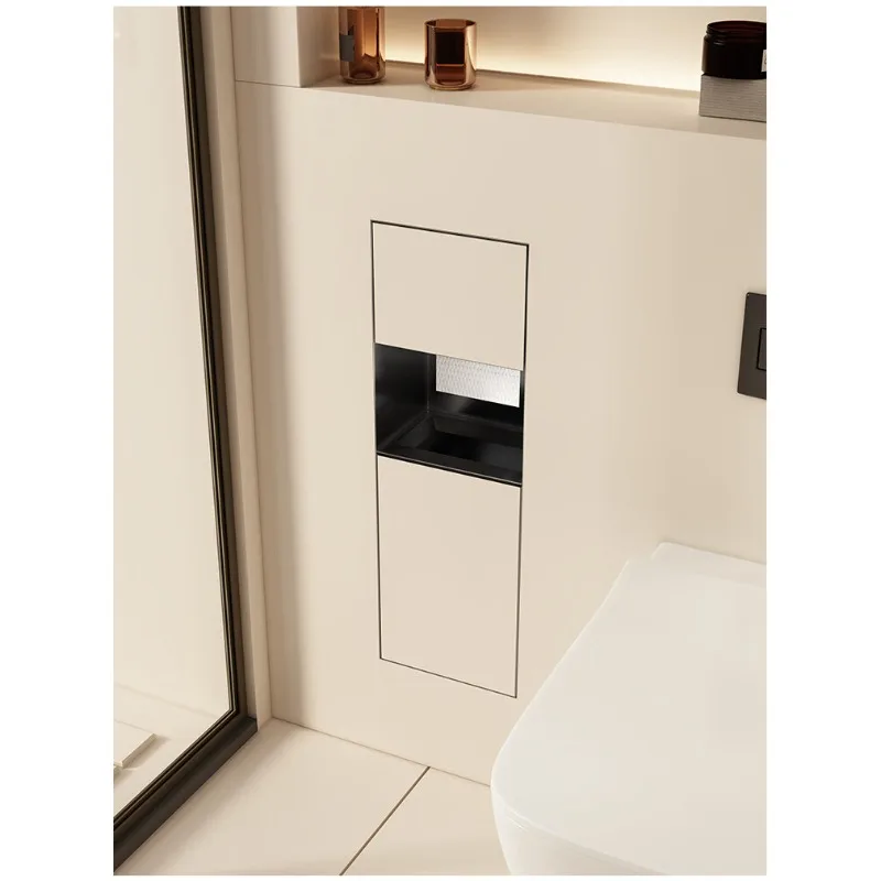 Toilet niche 304 stainless steel toilet hidden trash can storage stainless steel embedded tissue box
