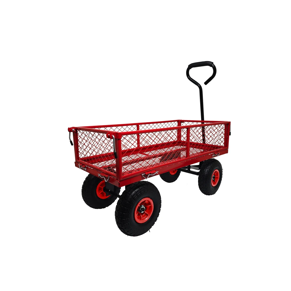 Removable Sides Metal Steel Mesh Heavy Duty Utility Wagon Outdoor Garden Cart in Red 3 cu. ft. 300 lbs. Capacity