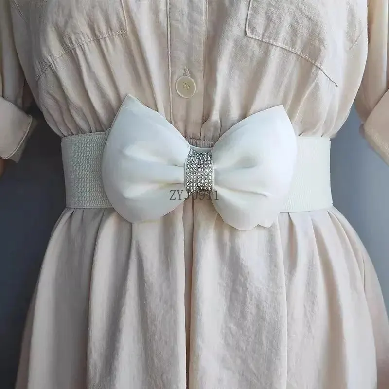 Cintura da donna Sigillo in vita con fiocco alla moda Cintura larga elastica Alla moda Decorazione in vita versatile Sigillo in vita con abito Cintura da donna