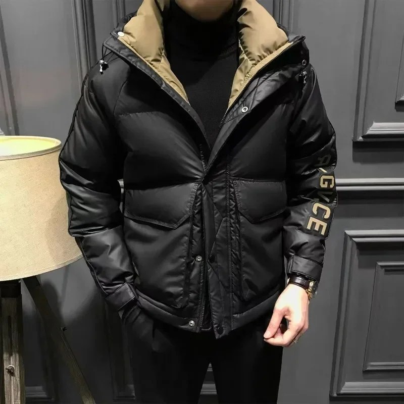 Korean New Male Thickened Warm Hooded Trend Outwear  No Washing Required Large Size Outcoat High-End Men Down Jacket Winter