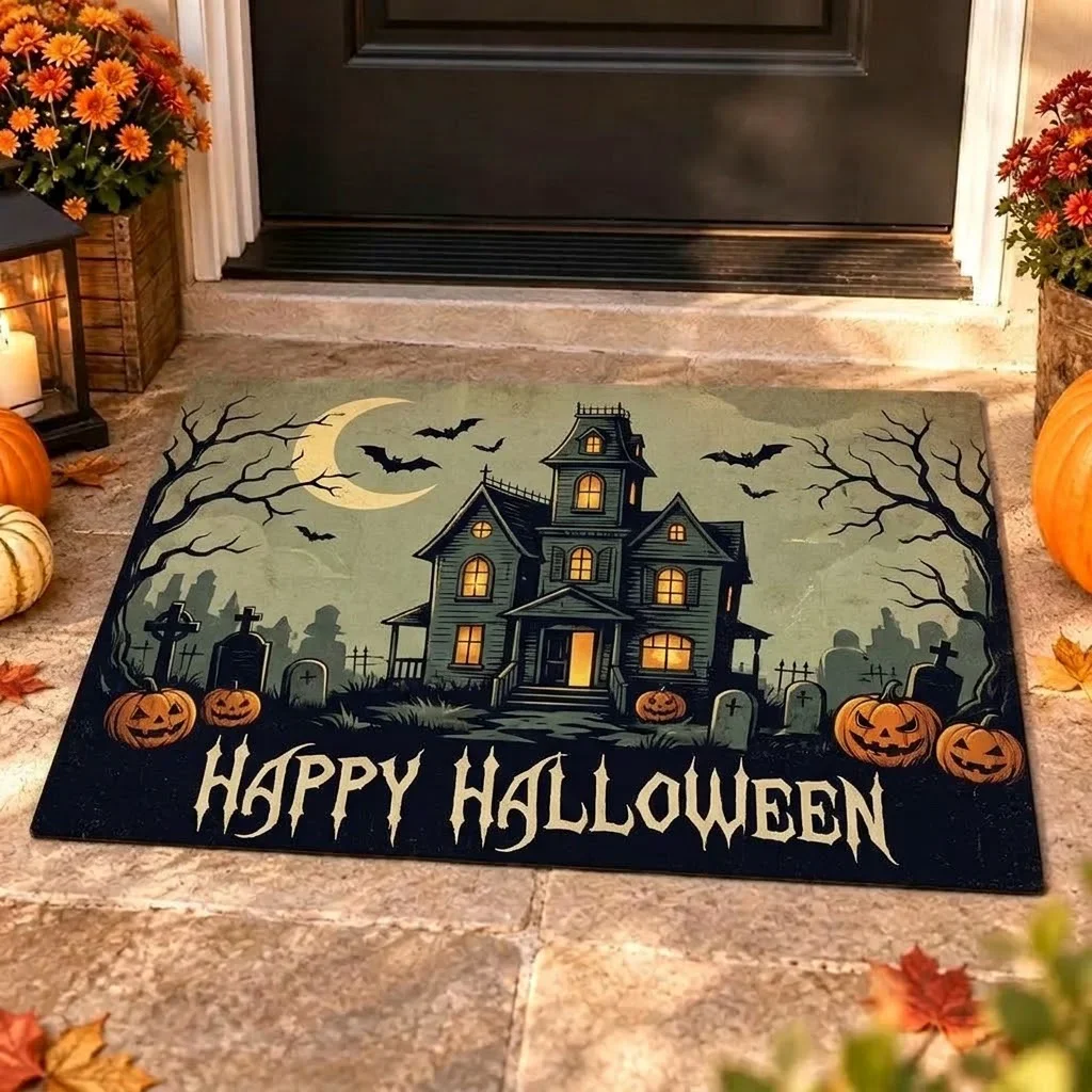 Halloween Decorative Square Door Mat, Diatomaceous Earth Absorbent Rug with Non-Slip Rubber Backing for Bathroom and Toilet