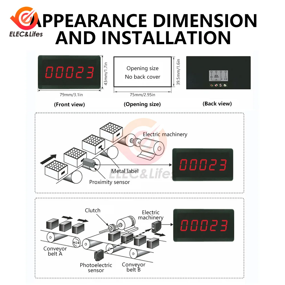 RS5135 LED Digital 5 Digits Electronic Counter DC12-24V Counting 0-99999 Display Panel Meter Totalizing Type Electronic Counter