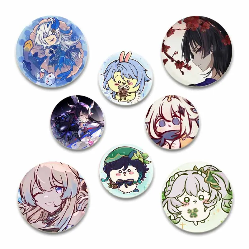 58mm Anime Genshin Impact Pin Character Diona Lisa HuTao Venti YaeMiko Zhongli Lapel Brooch Badge for Backpack Accessories Gifts