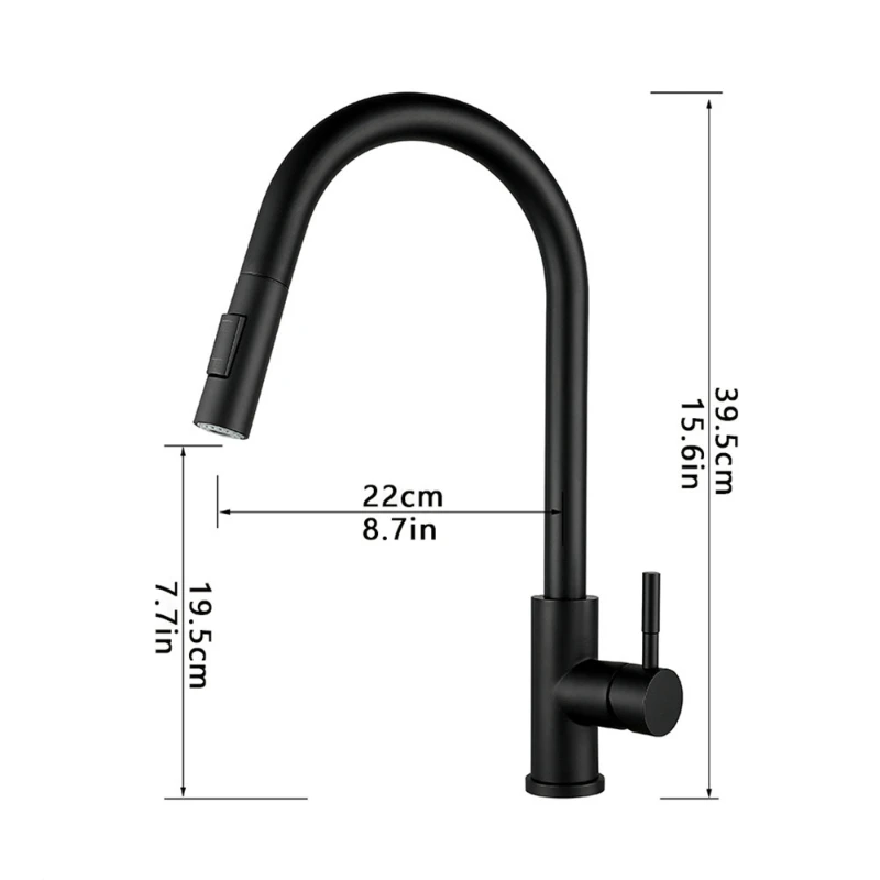 Black Kitchen Faucet Two Function Single Handle Pull Out Mixer  Hot and Cold Water Taps Deck Mounted