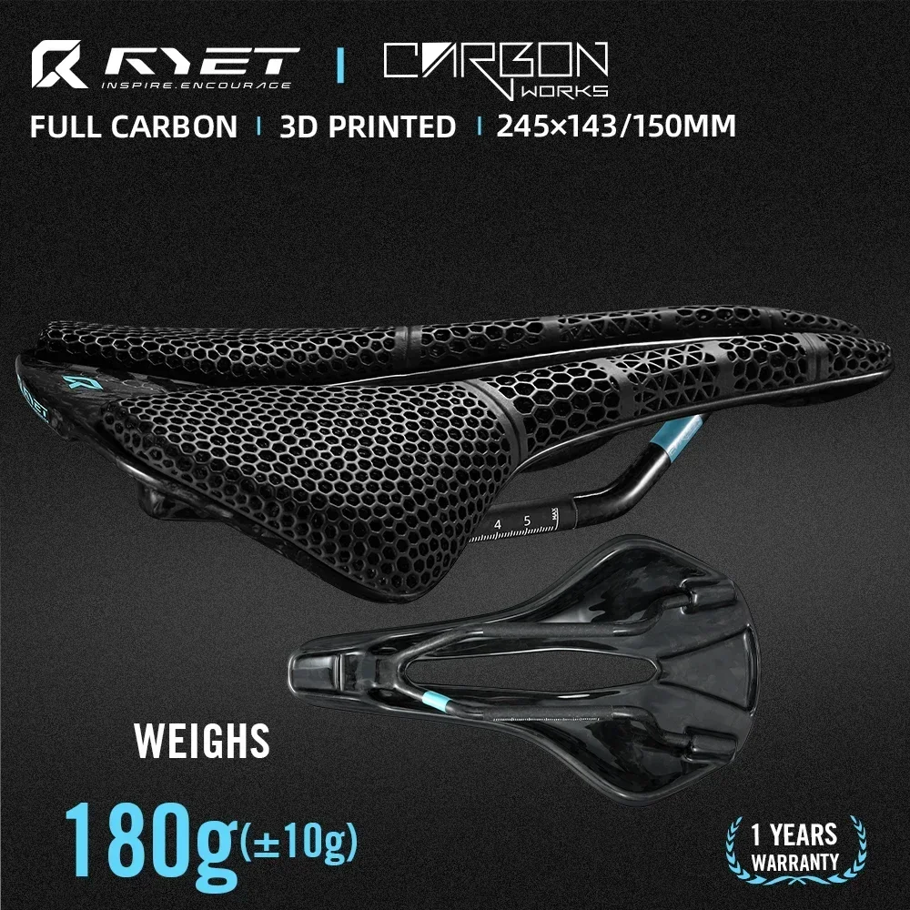 

RYET Full Carbon 3D Printed Bike Saddle 245*143/150mm Bike Seat for MTB Gravel Road Bicycle Seat Cycling Cushion Accessories