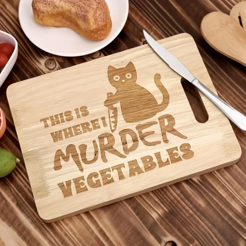 Carved Halloween Cat Wooden Cutting Board, This Is Where I Deal With Vegetables Wood Food Kitchen Supplies Cutting Board,1pc