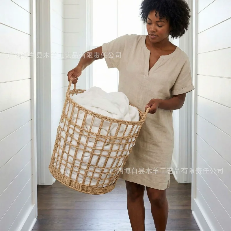 Rattan Woven Tray with Two Handles, Imitation Rattan Fruit Plate, Hand-woven Japanese-style Bread Basket, Household Storage Bask