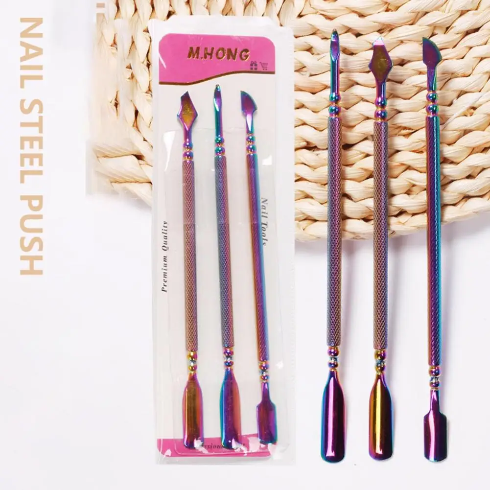 Wysokiej jakości narzędzia do zdobienia paznokci szpiczaste krawędzie odpychacze do skórek wzór wytłoczony środek do usuwania skórek ze stali nierdzewnej dla obu płci