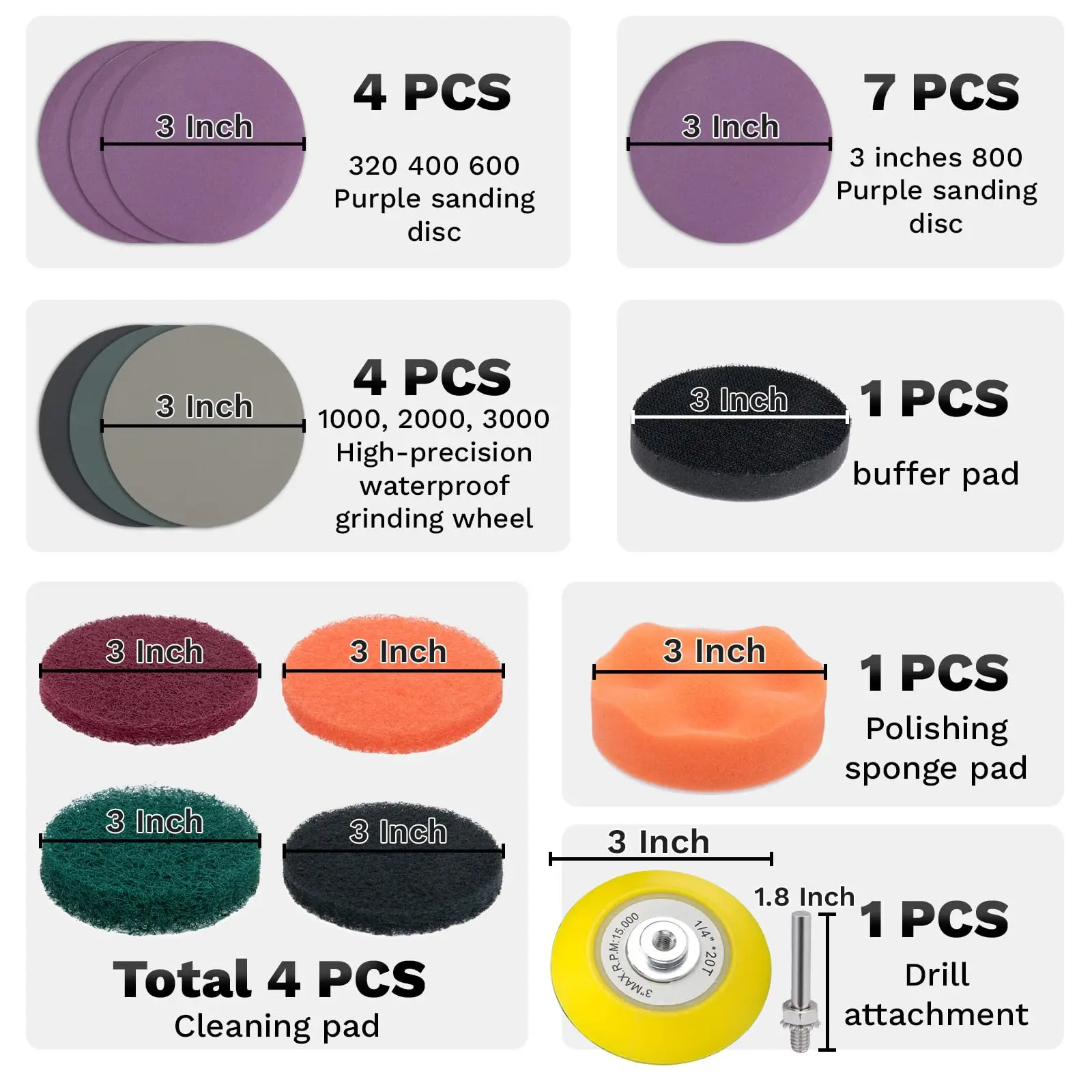 38 Pcs 3 Inch Car Headlight Restoration Kit with Sanding Discs Scouring Pads Polishing Sponge Pads Suitable for Cleaning Car