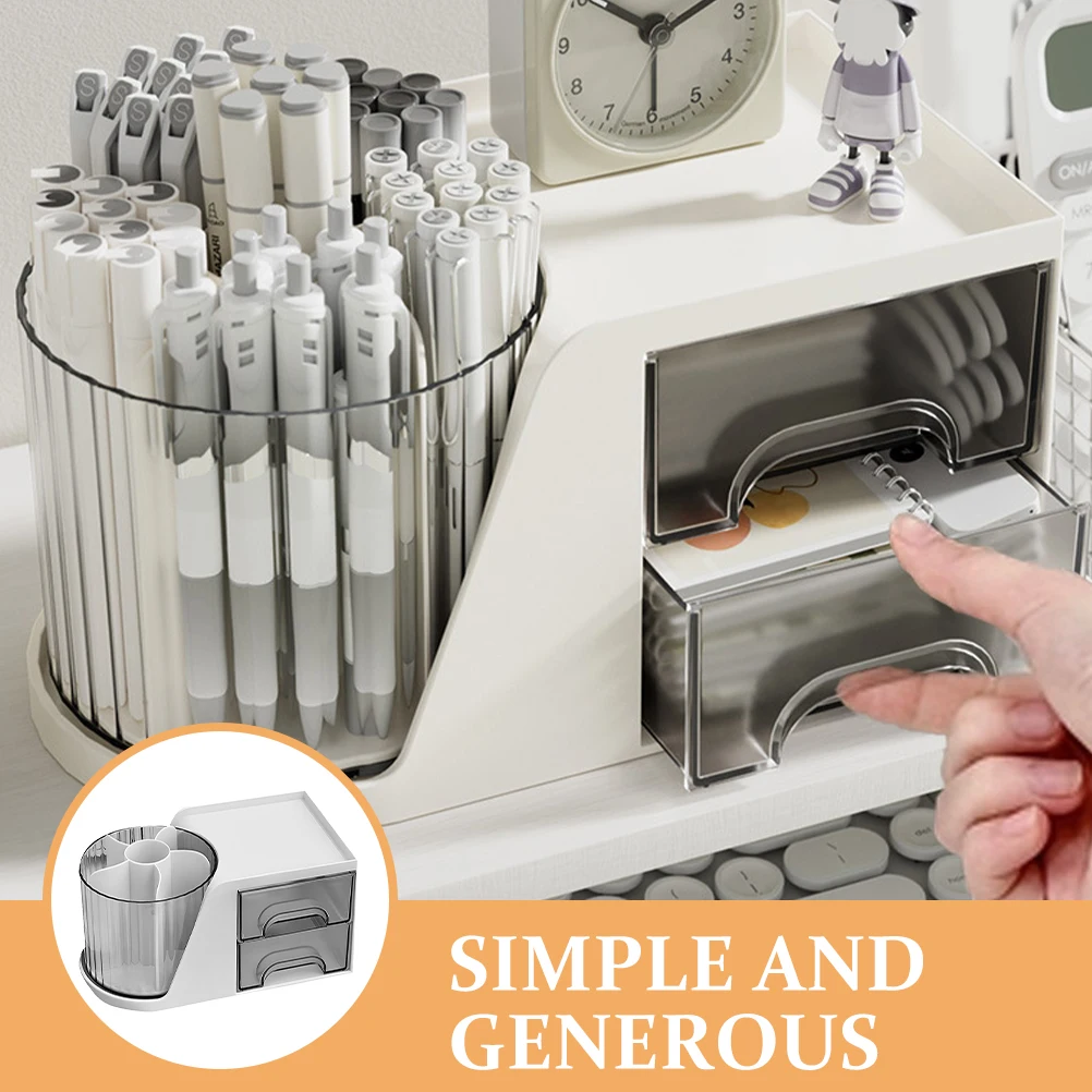 

Rotating Desk Organizer Large Capacity Drawer Pen Holder White Office Supplies School Dorm Room