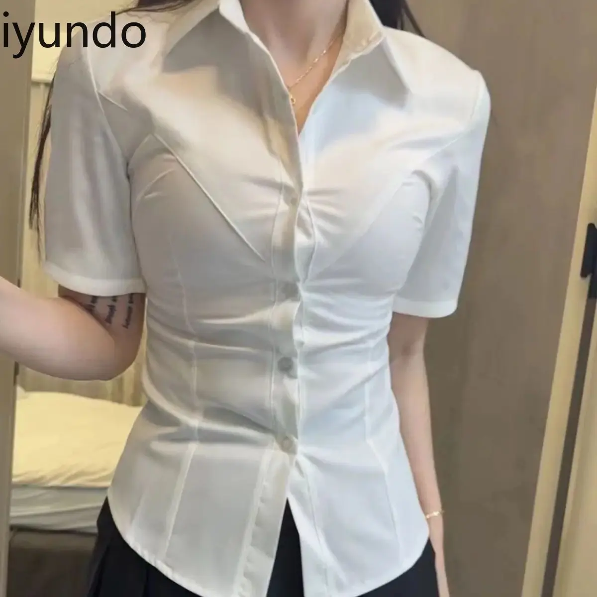 2025 Nieuwe Y2K Sweetcore JK Uniform vrouwen Verstoorde Taille Tie Blouse Witte Korte Mouw Top Afslanken Fit Chemise femme