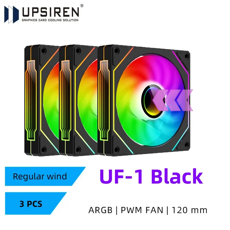 UPSIREN UF-1 PRISM 4 PRO Computerchassisventilator 12 cm ARGB 4-pins PWM Stille koelventilator 12 V Groot luchtvolume 45,2 CFM/600-1500 RPM - afbeelding 1