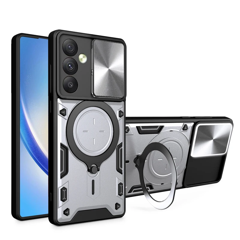 For Samsung Galaxy A15 A35 A55 5G Case Armor Slide Camera Lens Protect Cover for Samsung A55 A 15 35 55 Magnet Holder Ring Cover