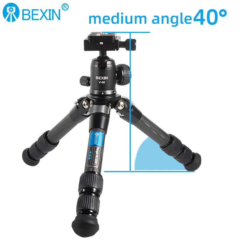 BEXIN Mini Carbon Fiber Tripod Compact Lightweight Portable Tabletop Tripods with Handle Ball Head Max Load 10kg for DSLR Camera