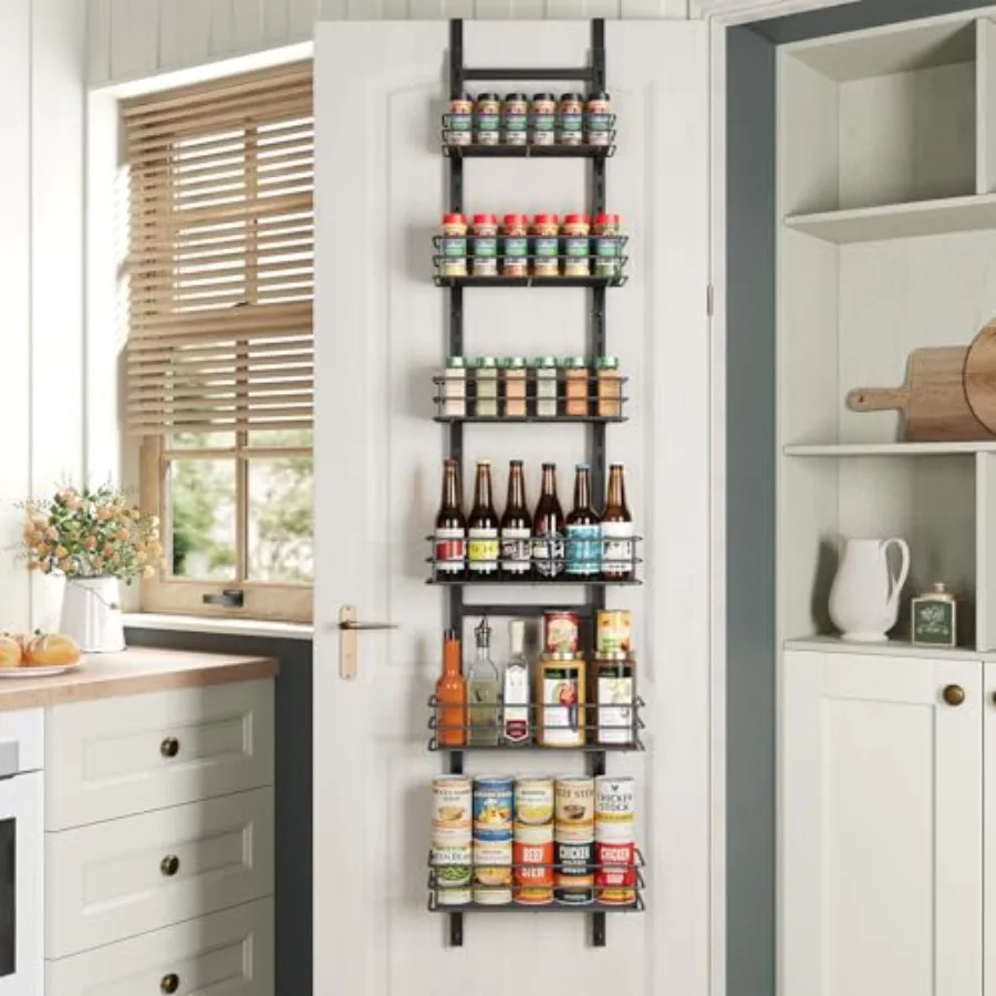 

6-Tier Over the Door Pantry Organizer, Cabinet Door Organizer, Kitchen Pantry Door Organizers and Storage, Over the Door Spice