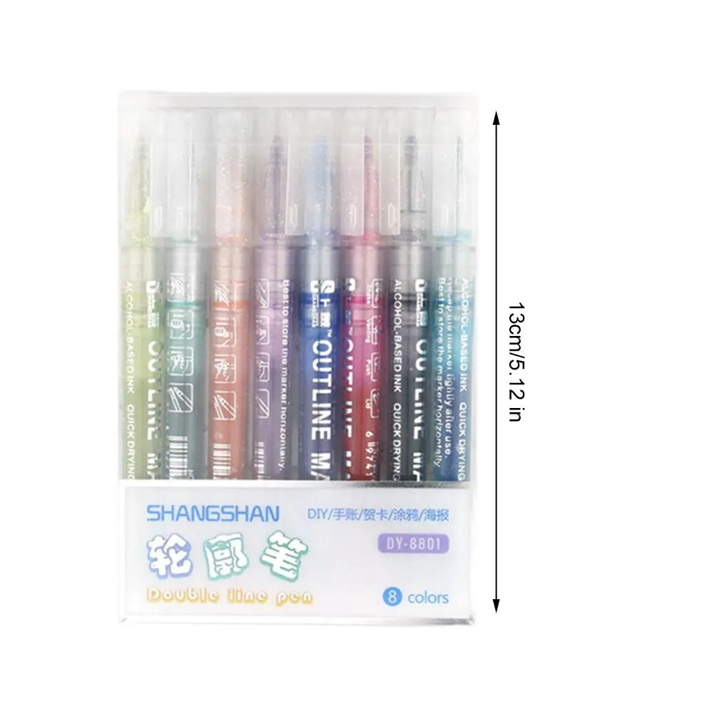 8 Colors Double Line Outline Art Pen Marker Pen For Students Quick Dry DIY Graffiti Highlighter Scrapbook Pen 1/8pcs