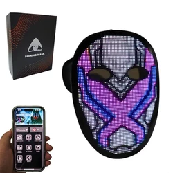 LED HD programmable GIF video Full Face Shiny mask app controls Halloween cosplay party PROM Bluetooth gesture sensor Voice reco