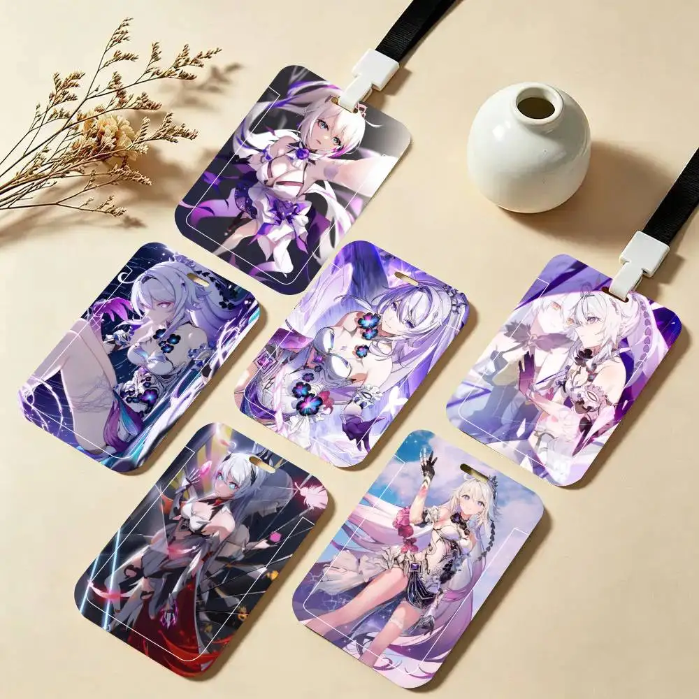 Porta Tarjetas de Identificación con Correa para el Cuello, Colgante, Porta Credenciales, Llavero, Estuche para Tarjetas de Trabajo, Regalo, del Juego Kiana Kaslana Houkai 3rd