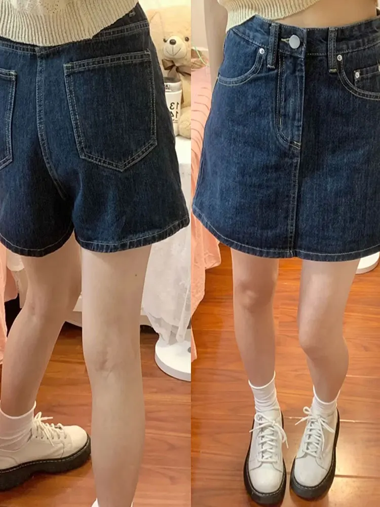 

High Waist A-Line Denim Skirt Pants Women's Summer Thin Retro Sle plus Size Slimming Casual Straight Leg Jeans