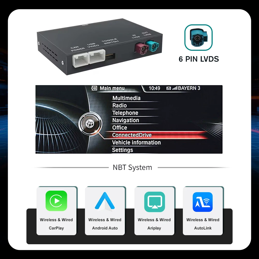 Draadloze CarPlay Android Auto Adapter Box voor BMW F10 F11 F01 F56 F25 F20 F21 F22 F23 F30 F31 F32 F33 F34 F36 NBT systeem