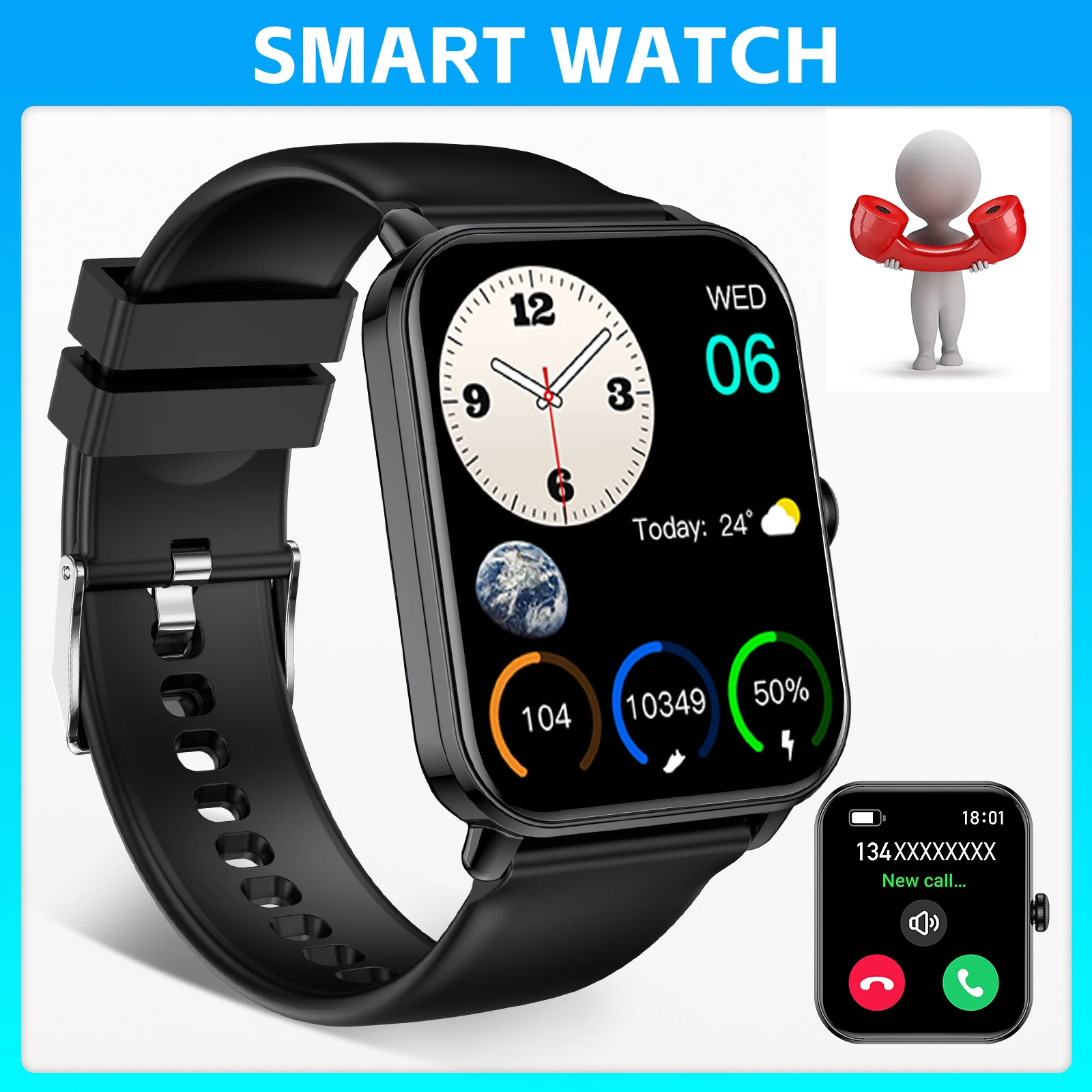 EIGIIS Casual Smart Watch Wireless with Heart Rate Monitor Sleep Tracker Pedometer Smartwatch 1.83