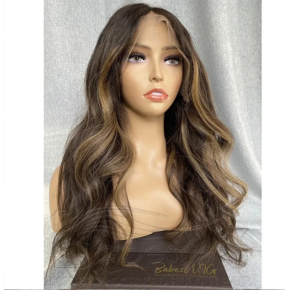 Glueless Soft 26Inch Highlight Brown 5x5 Silk Base Wave Jewish Human Hair With Baby Hair HD Lace European Hair Preplucked  Daily