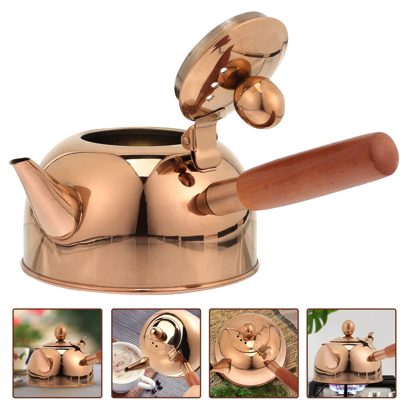 

Stainless Steel Kettle 500Ml Wooden Side Handle Heat Insulated Anti Scalding Kitchen Tea Pot Stovetop Water Boiling Household