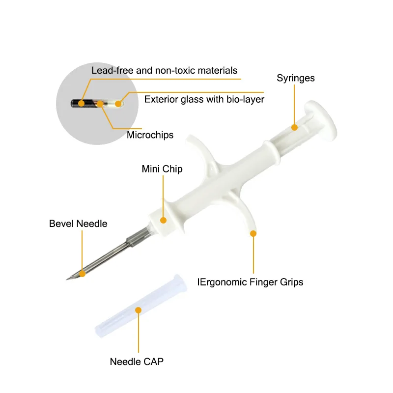 20 Stück Pet EM4305 Mikrochip 134,2 kHz FDX-B Tier-ID-Chip Tier-Mikrochip-Spritze Internationaler Standard