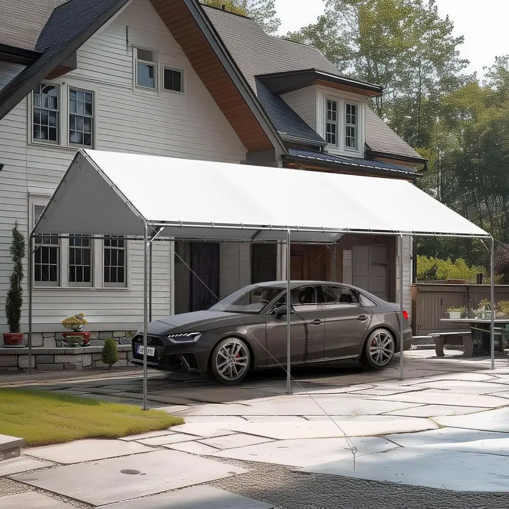 

12ft x 20ft Durable Steel Carport Canopy, Portable Shelter for Cars, Boats, and Parties with Adjustable Height, White