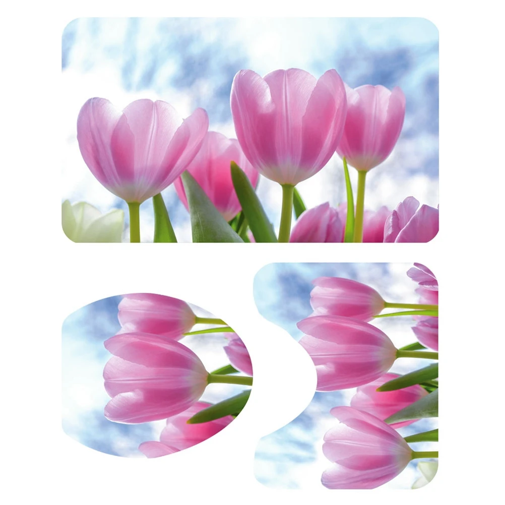 

Fresh Flower Pattern Bathroom Pads Set Non-slip Washroom Carpets Mat Toilet Seat Lid Cover for Home Hotel