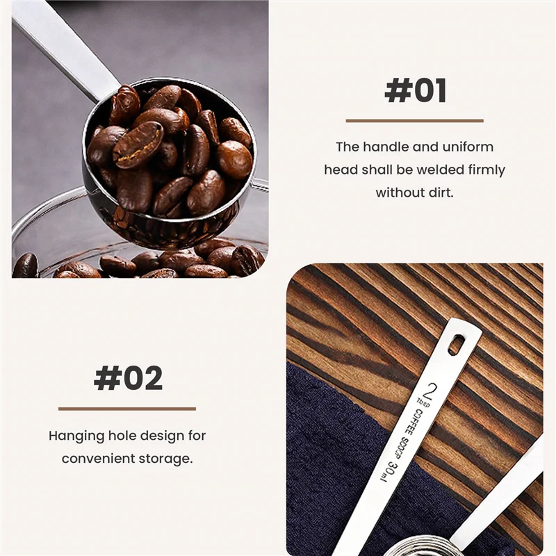 ELEG-ステンレススチールコーヒースクープ、2大さじ計量スプーンコーヒースクープ、30ml金属ロングハンドルスプーンコーヒー計量スプーン