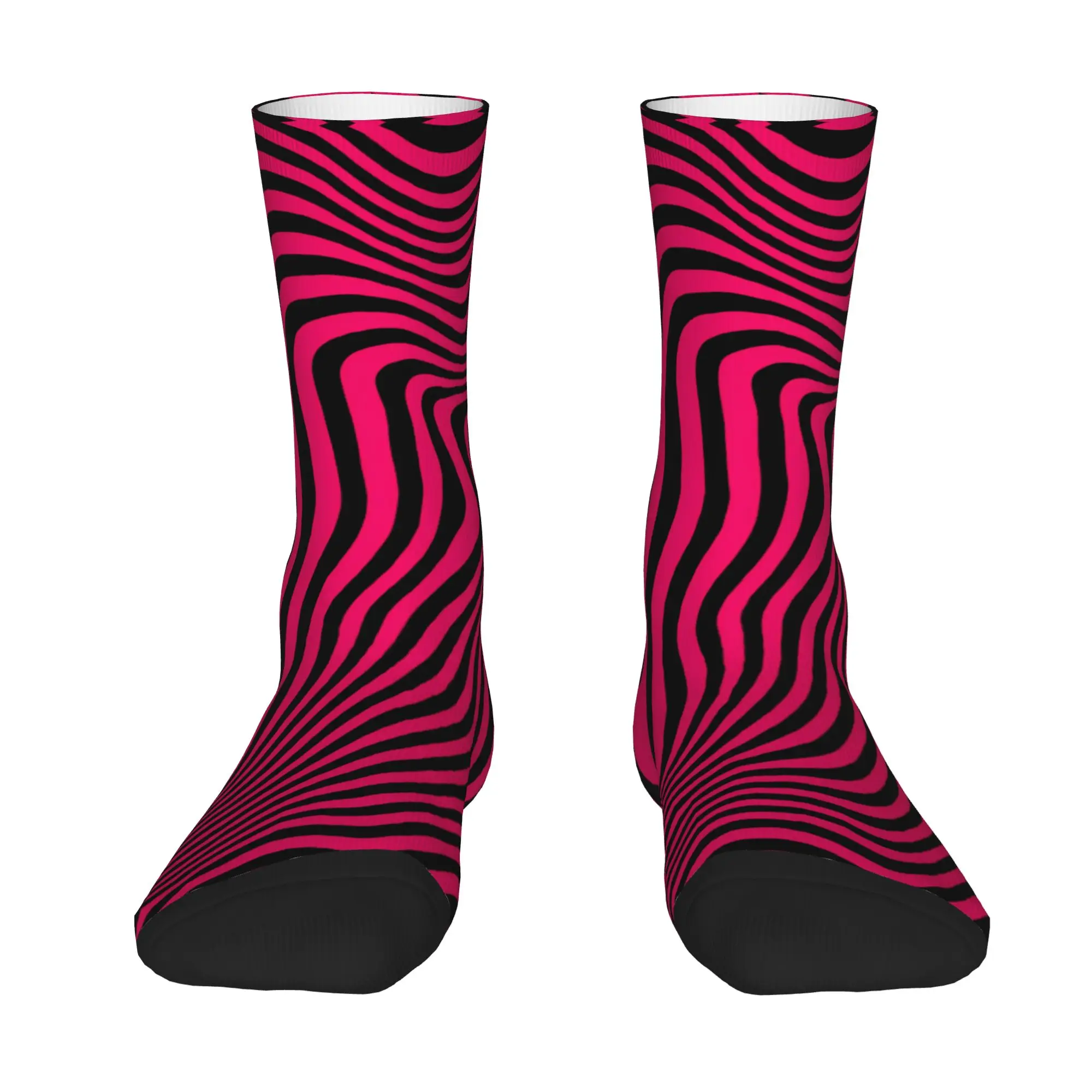 Hot Pink Black Wavy Stripes Optical Illusion Abstract Background Stockings  Harajuku Socks Adults Men Medium Soft Socks