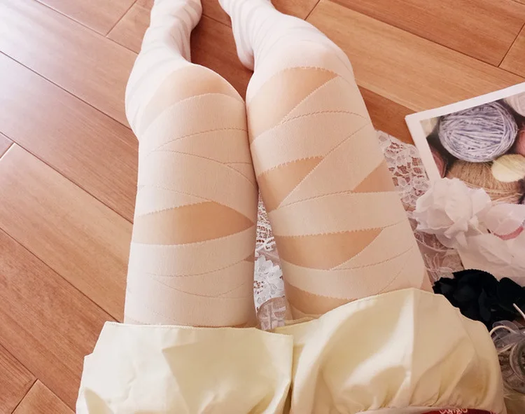 Medias ajustadas hasta el muslo para mujer, accesorios de disfraces de Cosplay, calcetines ahuecados de Zombie, tuwa