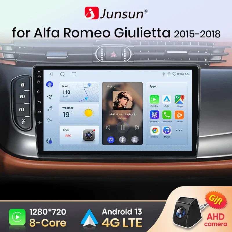Junsun Android 14 sans fil CarPlay Android Auto Radio pour Alfa Romeo Giulietta 2015-2018 RDS 4G WiFi GPS 2din BT accessoires de voiture