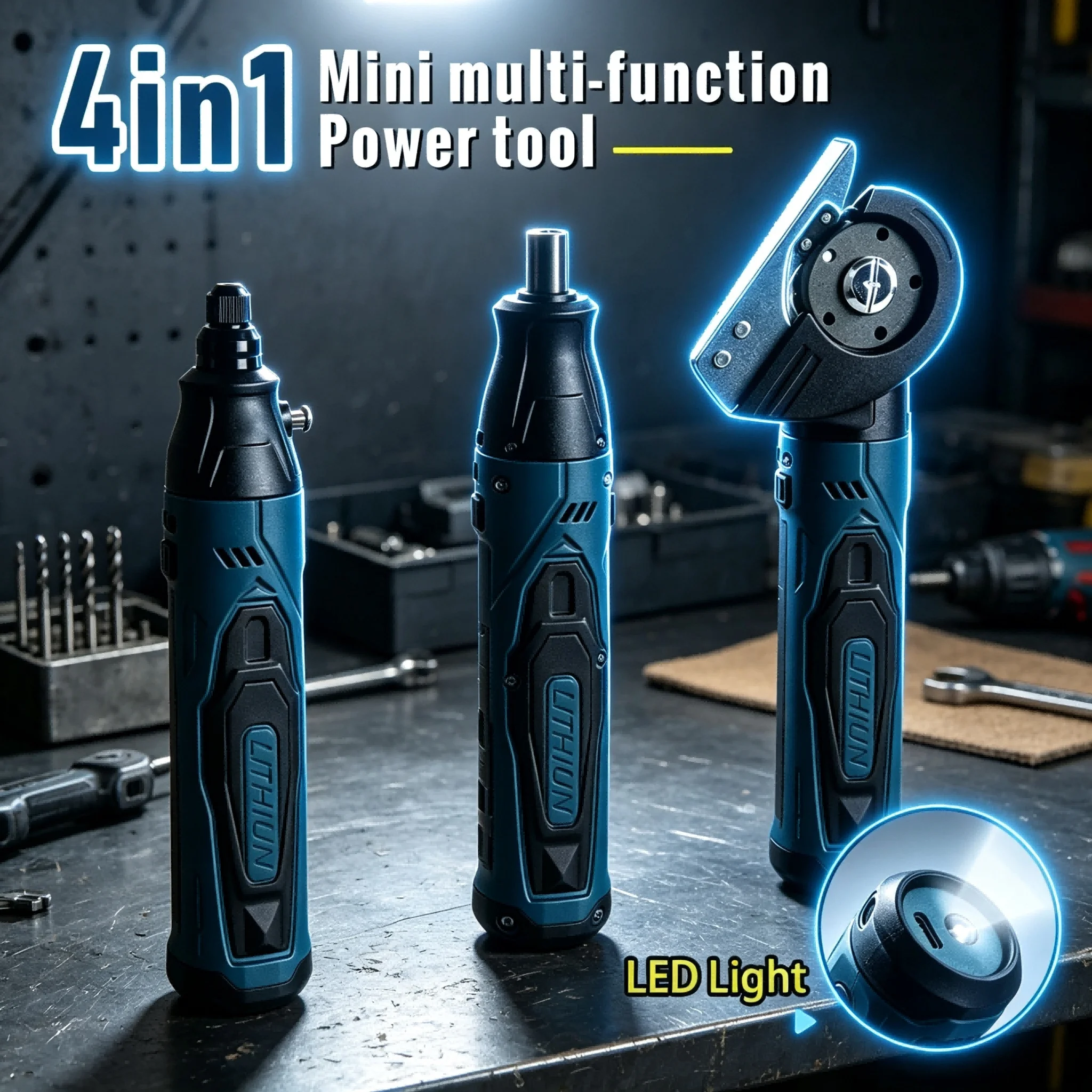 4-in-1 Cordless Mini Rotary Tool LED Light Screwdriver Grinder Cutter Engraver DIY Polishing Carving Woodworking Power Tool