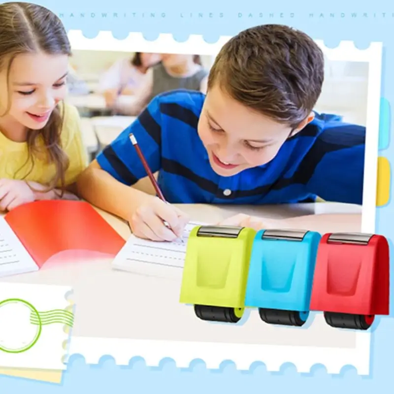 Dashed Handwriting Lines Practice Roller Stamp, Self-Inking Line Rolling Stamps for Writing, Handwritten Line Practice Seal