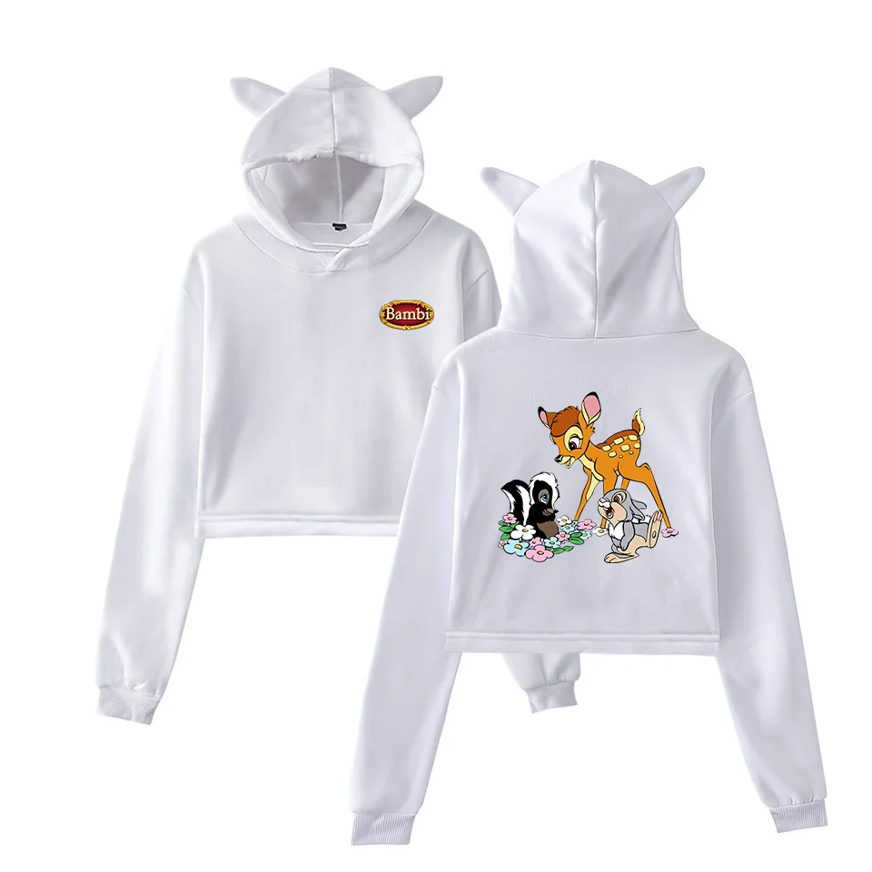 

Disney Bambi Hoodie Sweatshirt Fashion Tops Pullovers Teenager Girls Casual Coat Women Cat Ear Short Crop Hoodies