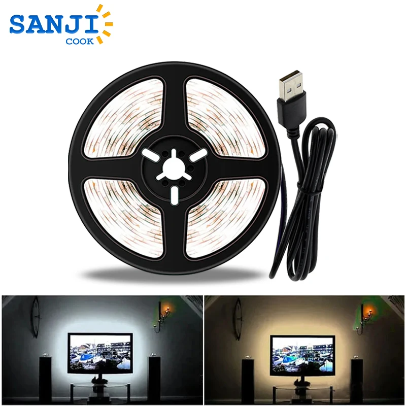 SanjiCook W2835 LED Light Strip USB Connection 1m 2m 3m 4m 5m For Bedroom Computer TV Backlight Self-Adhesive Ambient Lighting