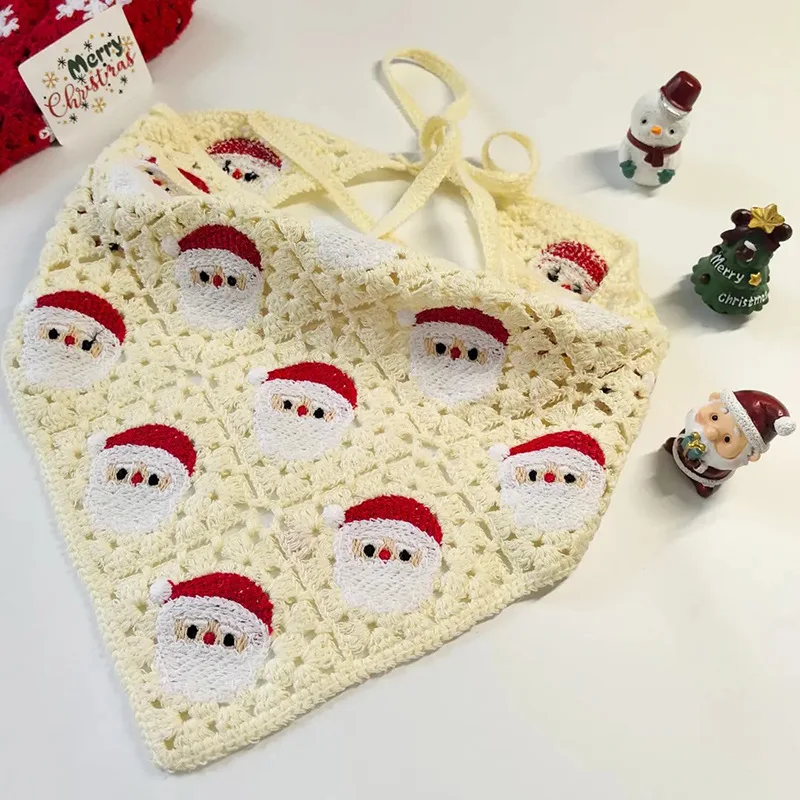 

New Christmas Elements Knitted Triangular Headscarf Women Spring Autumn Travel Photos Versatile and Sweet Hair Accessories