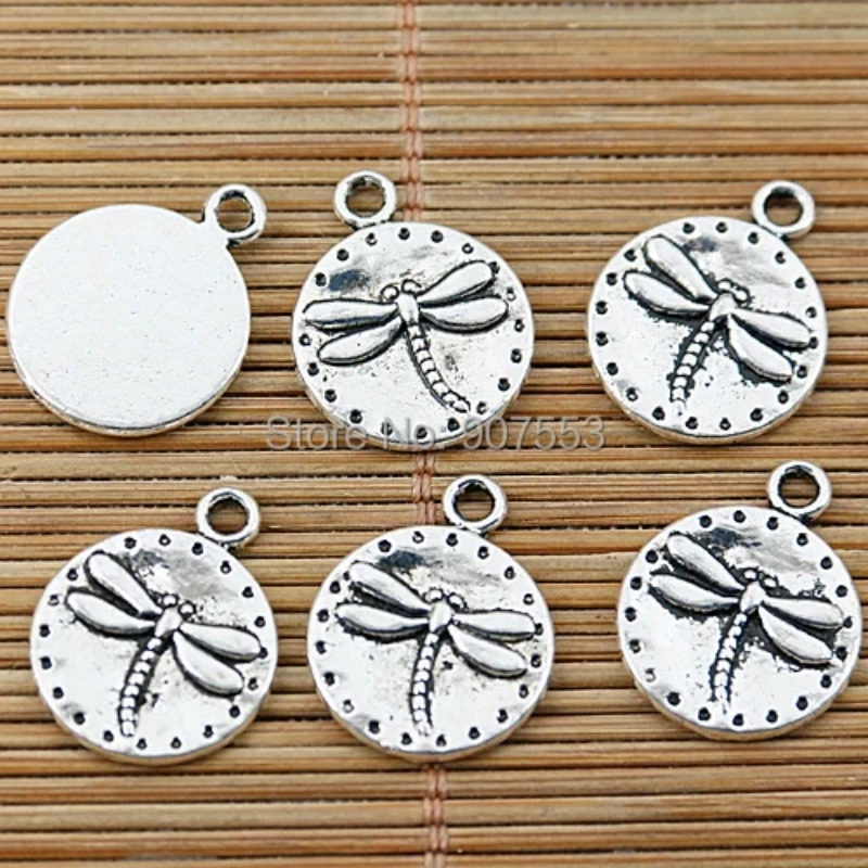 

20pcs 15mm Tibetan Silver Tone Round Dragonfly Charms EF1721 Charms for Jewelry Making