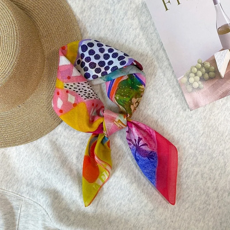 100% Cotton Square Scarf For Women print  Ribbons Headbands Bandana Female Bag Wrist Wrap Neckerchief Foulard view 5