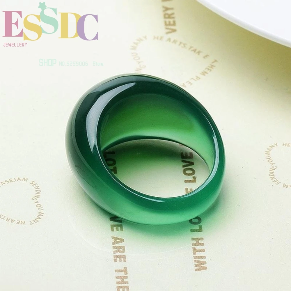 Natural Chinese Green Chalcedony Hand-carved Saddle Fashion Boutique Jewelry Men and Women Flat Ring Popular Gift