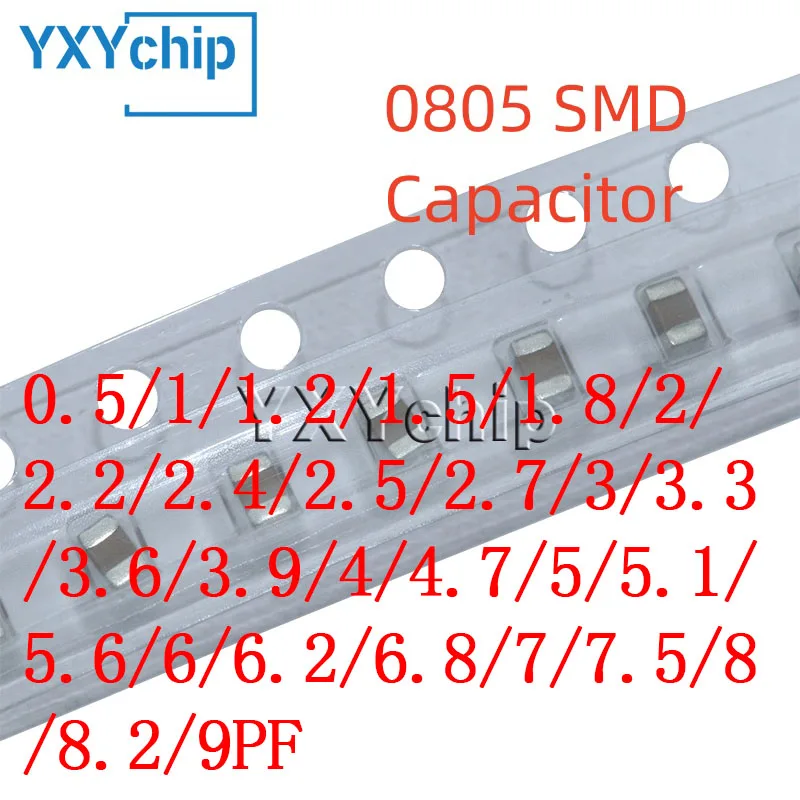 100pcs 0805 Smd Capacitor 0.5/1/1.2/1.5/1.8/2/2.2/2.4/2.5/2.7/3/3.3/3.6/3.9/4/4.7/5/5.1/5.6/6/6.2/6.8/7/7.5/8/8.2/9pf C0g Npo