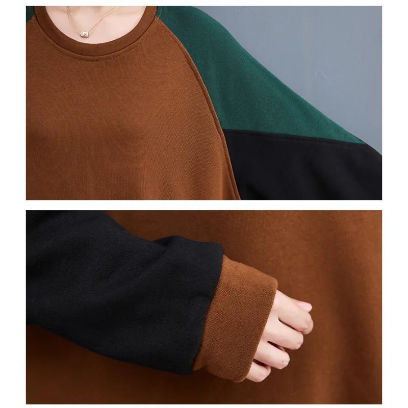 Dames herfst en winter nieuwe retro gesplitste contrasterende kleur lange mouwen ronde hals trui casual top