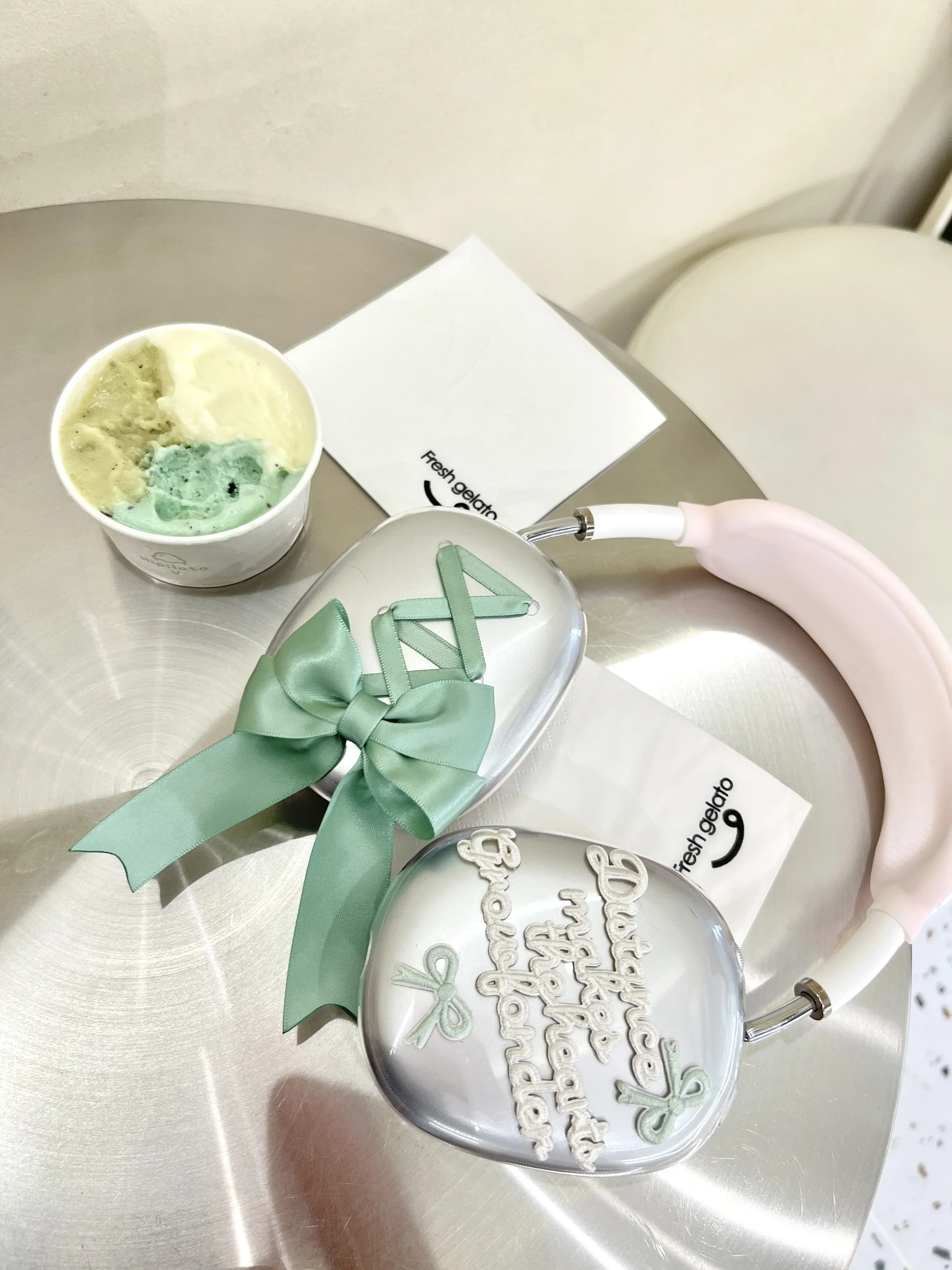 Dophee Original AirpodsMax Earphone Case Ribbon Bow Sweet Girl Apple Headphone Cover Fresh Green Silicone Transparent Soft Shell