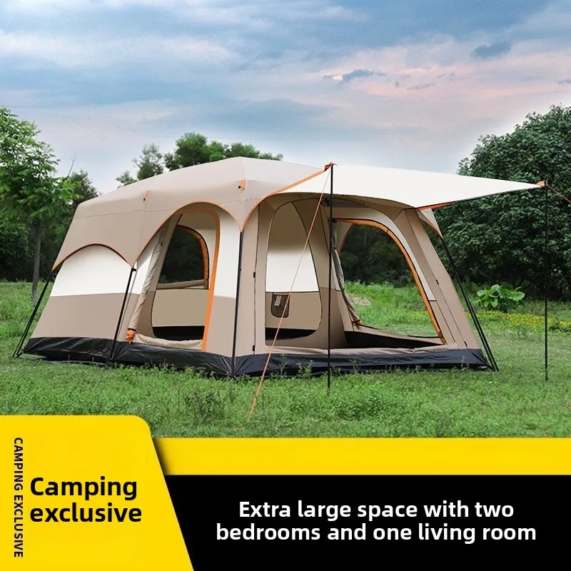 Tent outdoor two rooms and one living room large space camping equipment camping portable folding sun protection rain protection