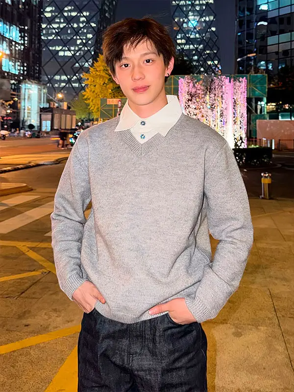 

Мужской вязаный свитер Cleanfit с V-образным вырезом, имитация двухслойности, осенне-зимний, в американском университетском стиле, базовый, для ношения под одеждой